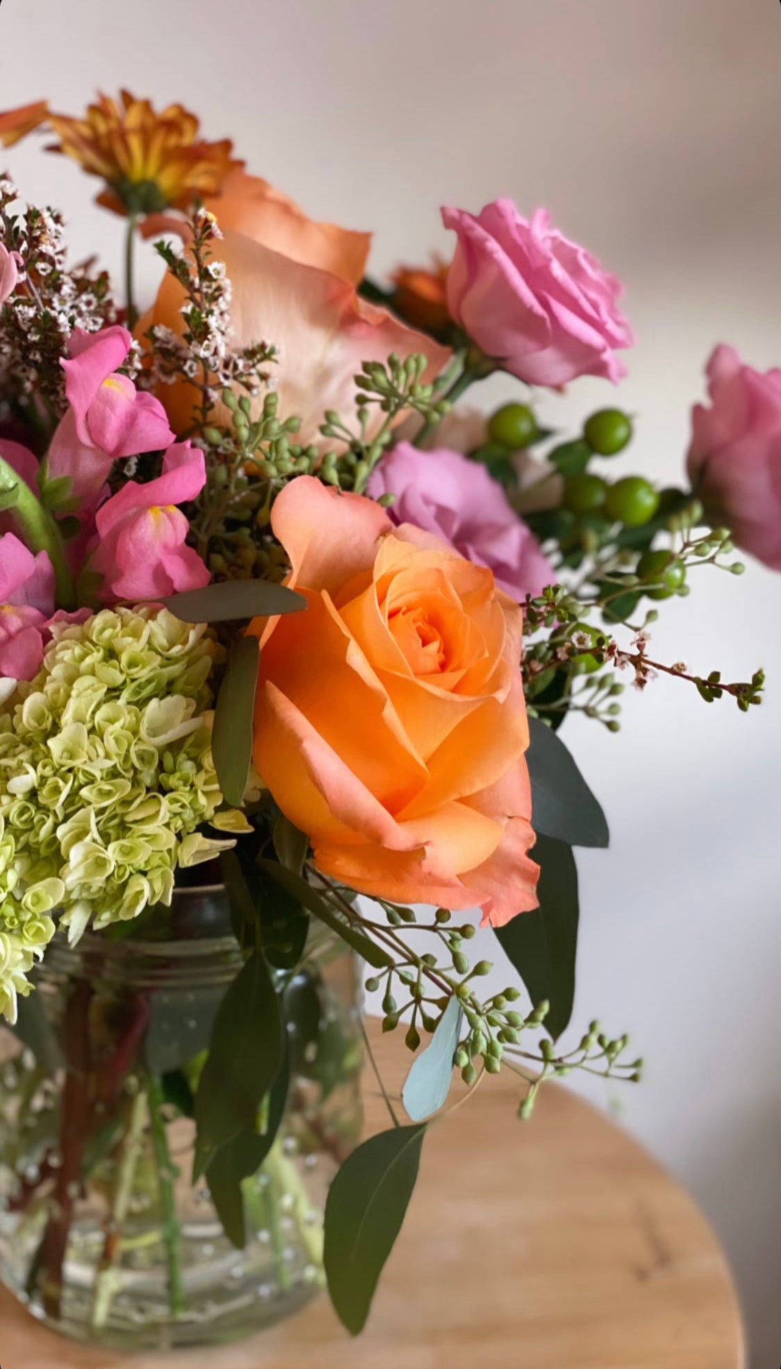 Mixed Fall Arrangement in A Glass Jar