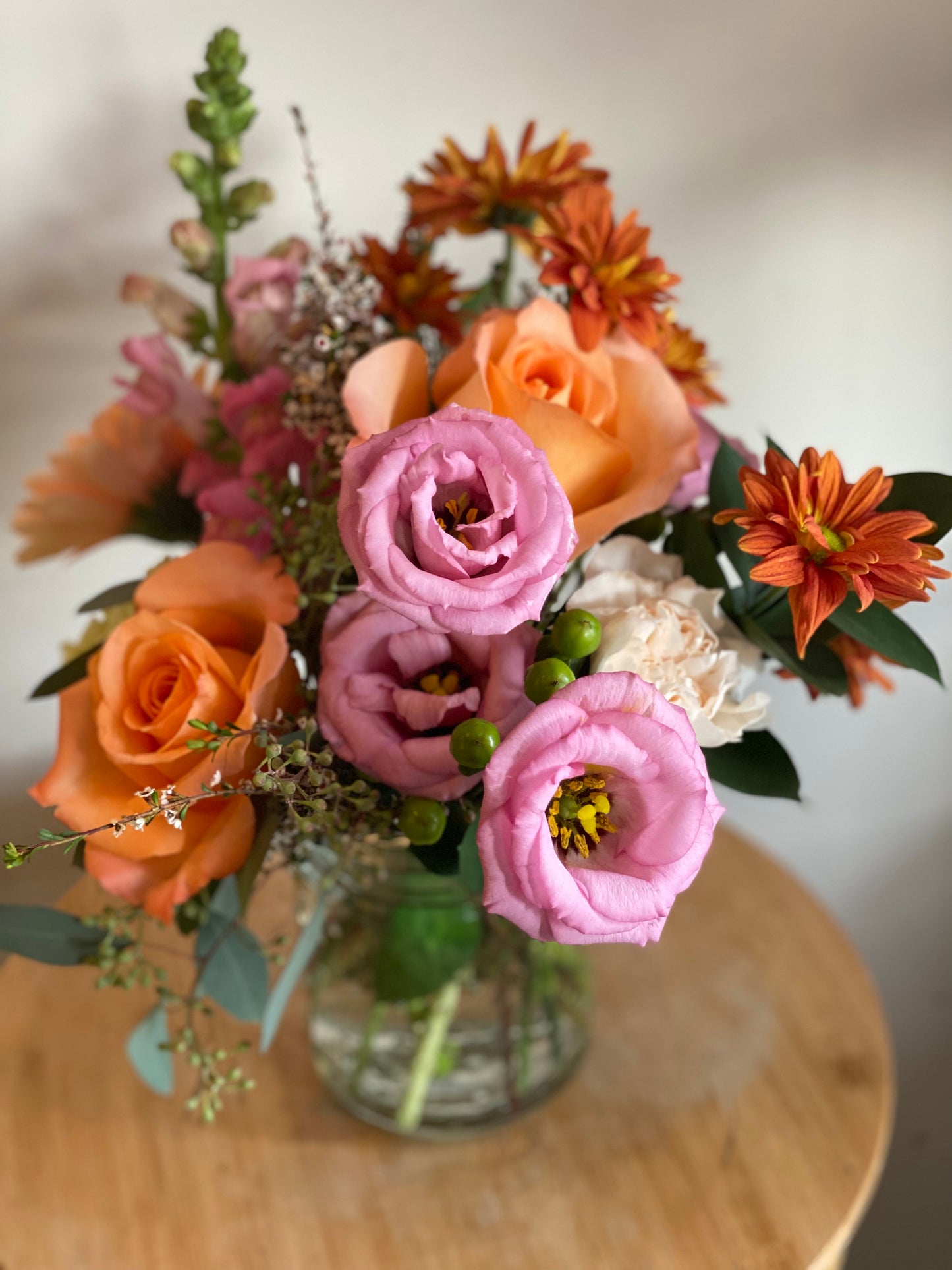 Mixed Fall Arrangement in A Glass Jar