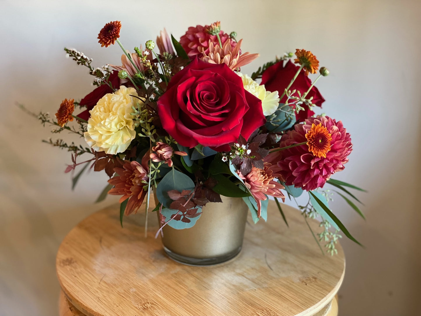 Festival Fall Arrangement in Gold Jar