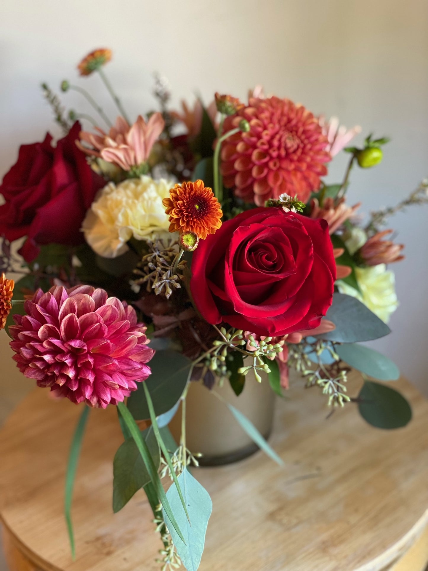 Festival Fall Arrangement in Gold Jar