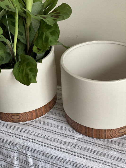 White and Faux Wood Pot