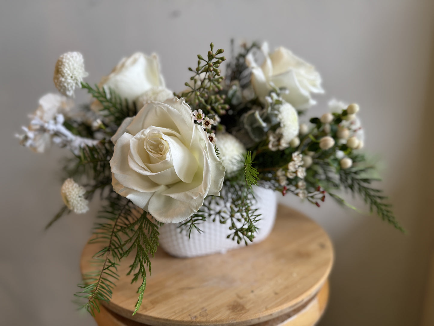 Christmas Centrepiece in White Ceramic Pot