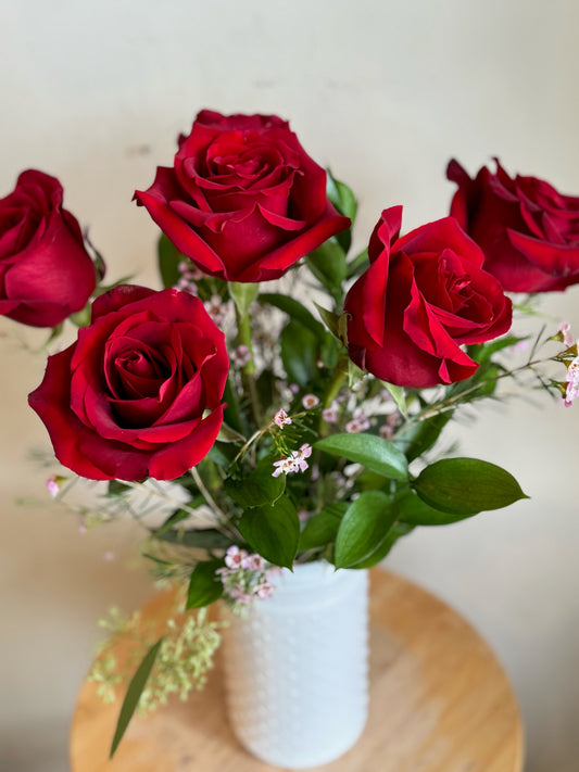 Half Dozen Luxury Red Roses in a Vase