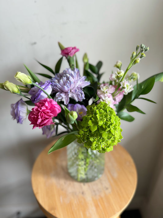 Mixed Spring/Summer Arrangement in Glass Vase