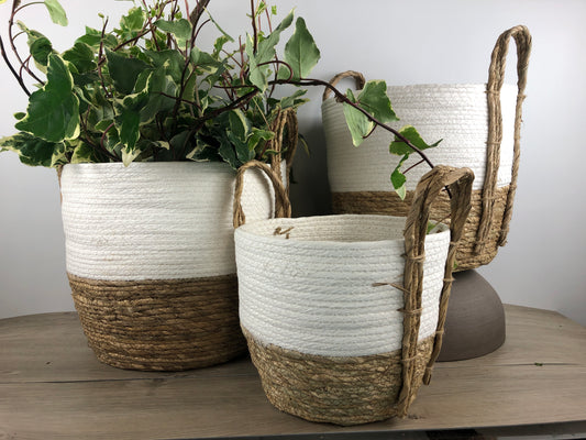 White and Natural Straw Basket