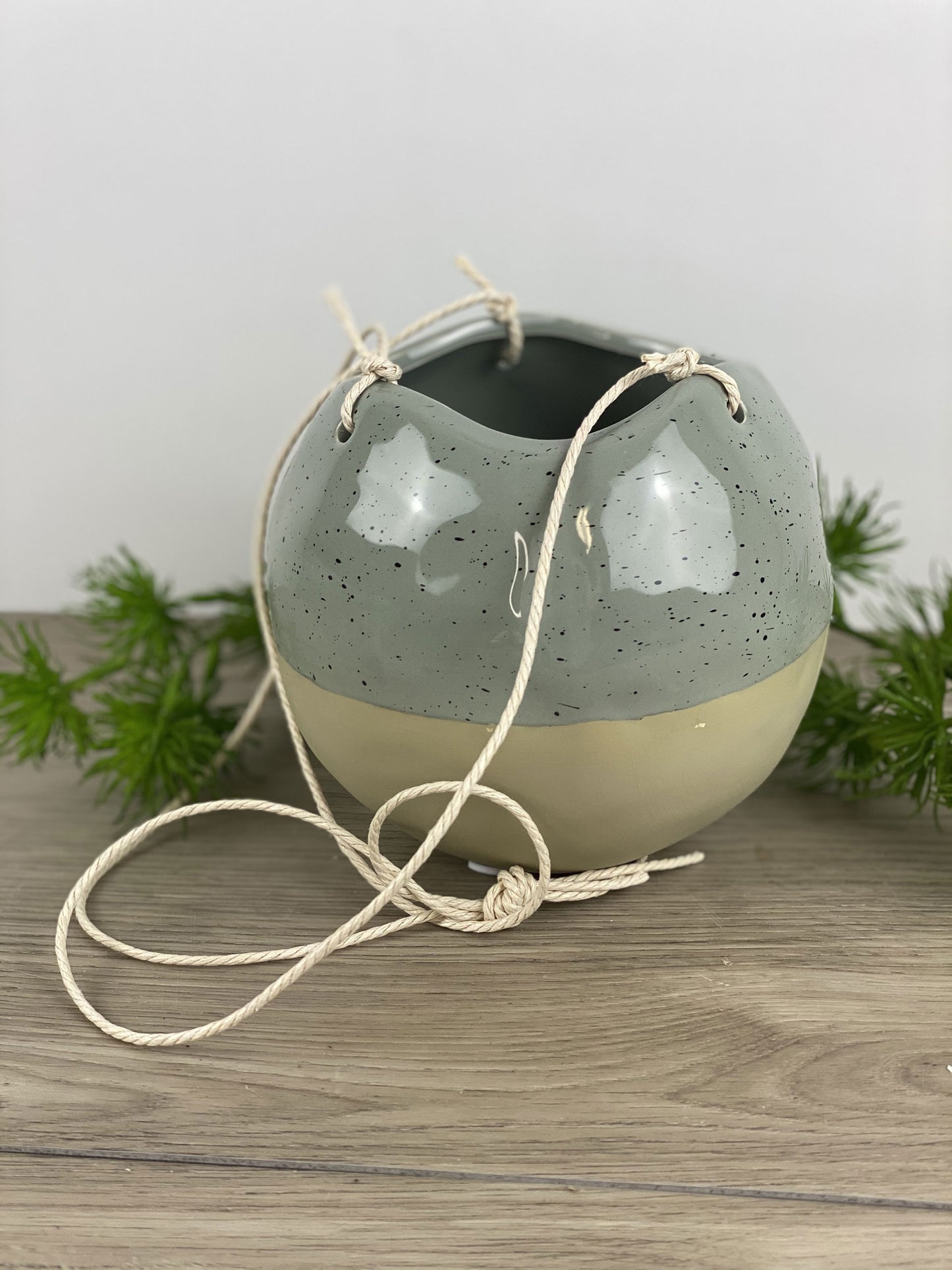 Speckled Teal Hanging Ceramic Pot