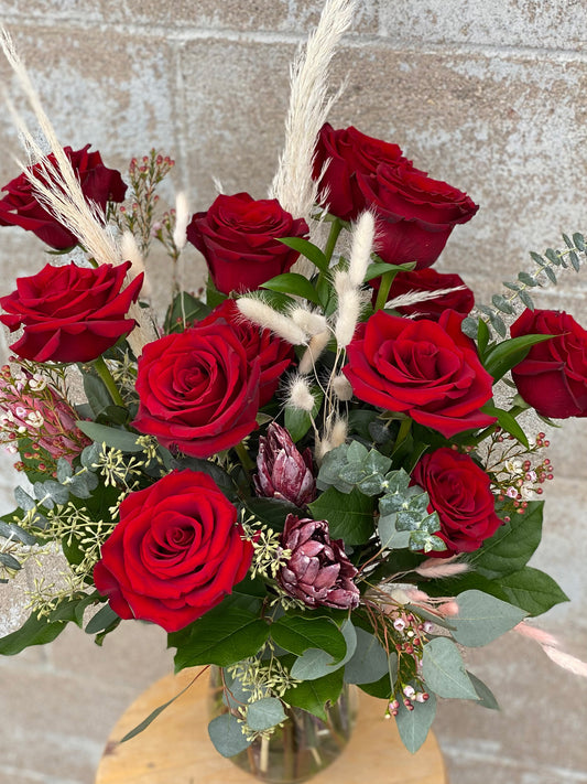 DELUXE Dozen Luxury Red Roses in a Vase